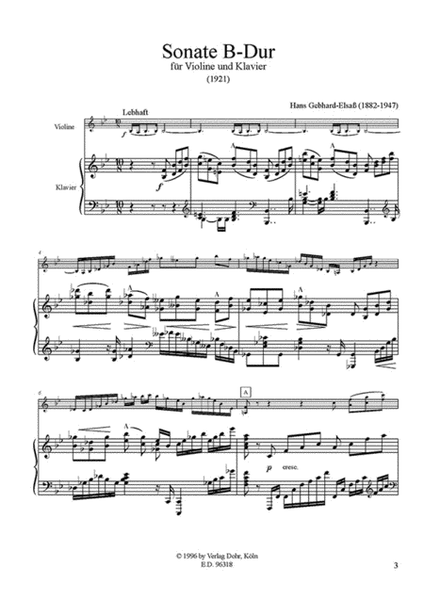 Sonate B-Dur für Violine und Klavier (1921)