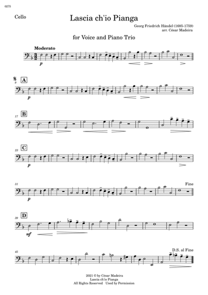 Lascia Ch'io Pianga - Voice and Piano Trio (Individual Parts) image number null