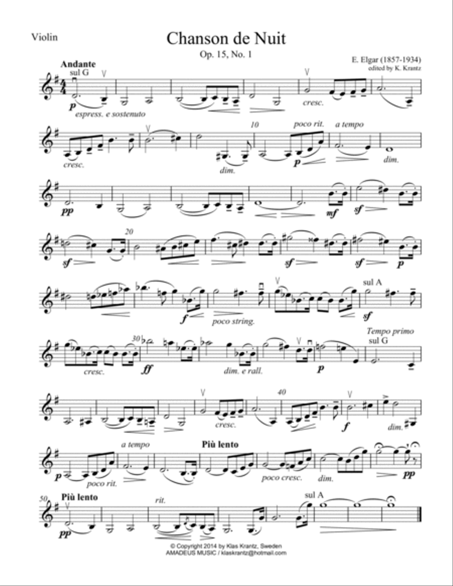 Chanson de Nuit and Chanson de Matin Op. 15 for violin and piano image number null