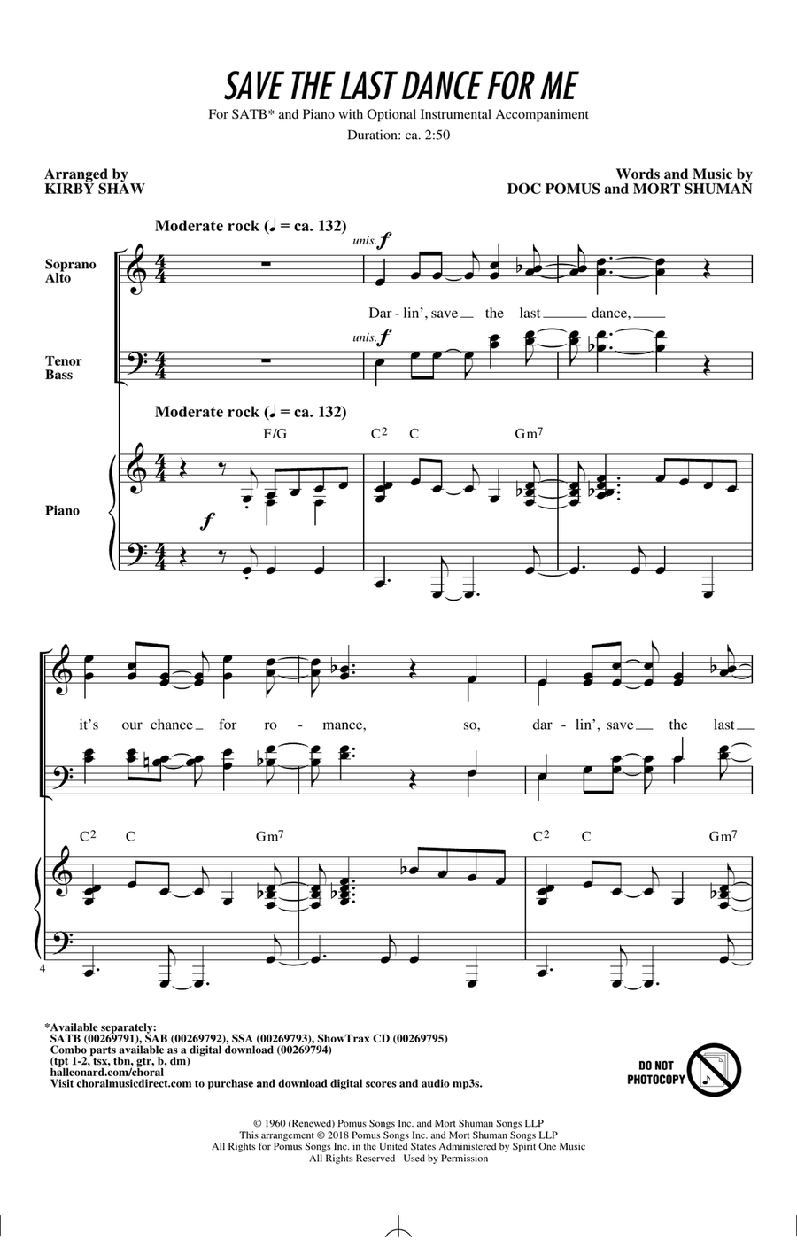 Save The Last Dance For Me (arr. Kirby Shaw)