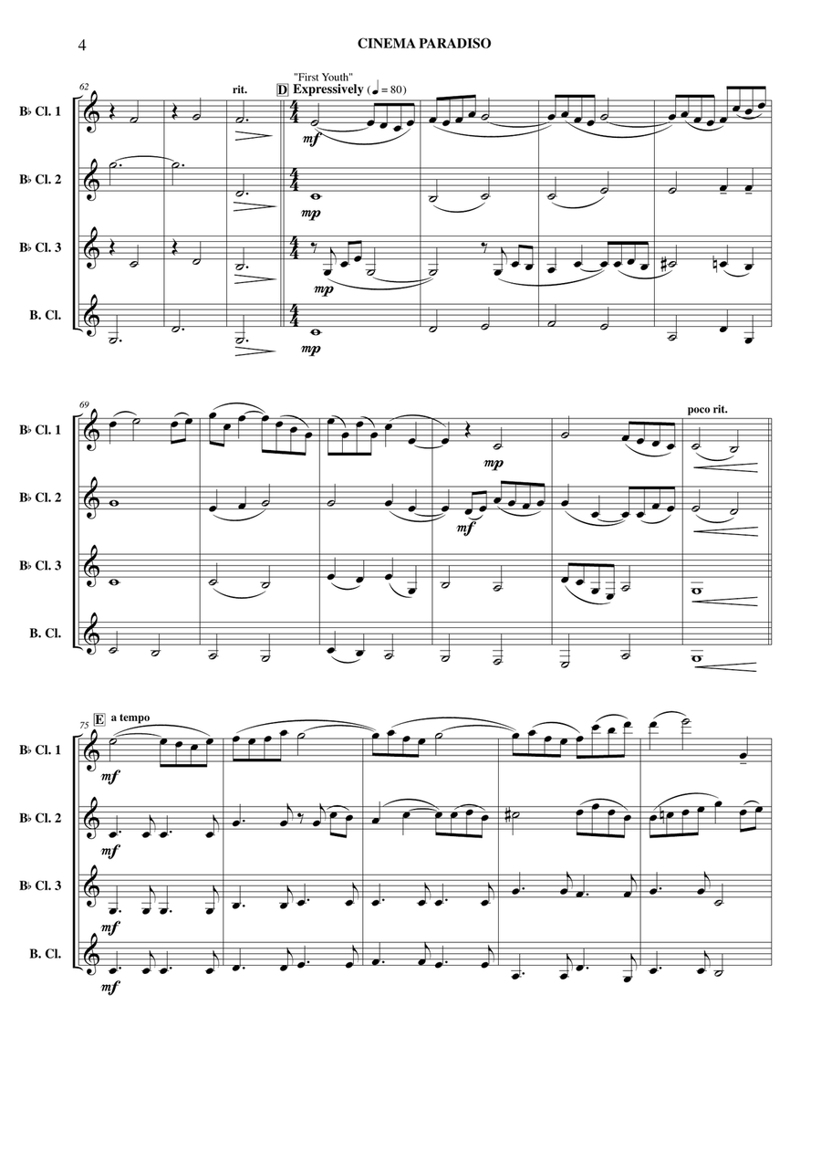 Cinema Paradiso Clarinet Quartet scores gallery preview page 5