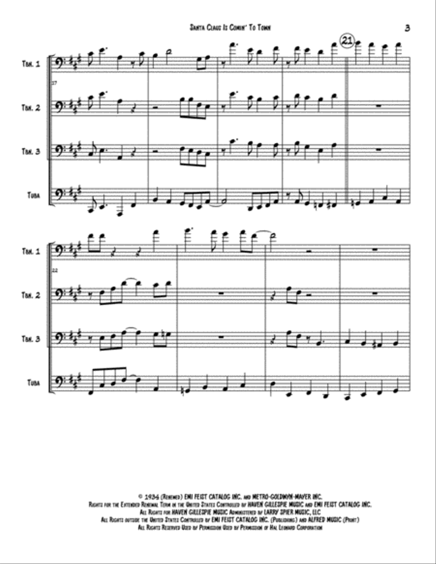 Santa Claus Is Comin' To Town Brass Ensemble scores gallery preview page 4