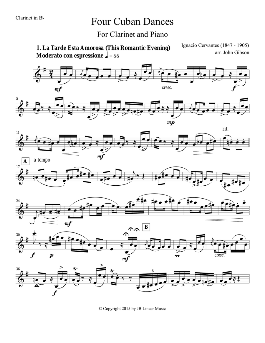 4 Cuban Dances by Cervantes for Clarinet and Piano Clarinet scores gallery preview page 2