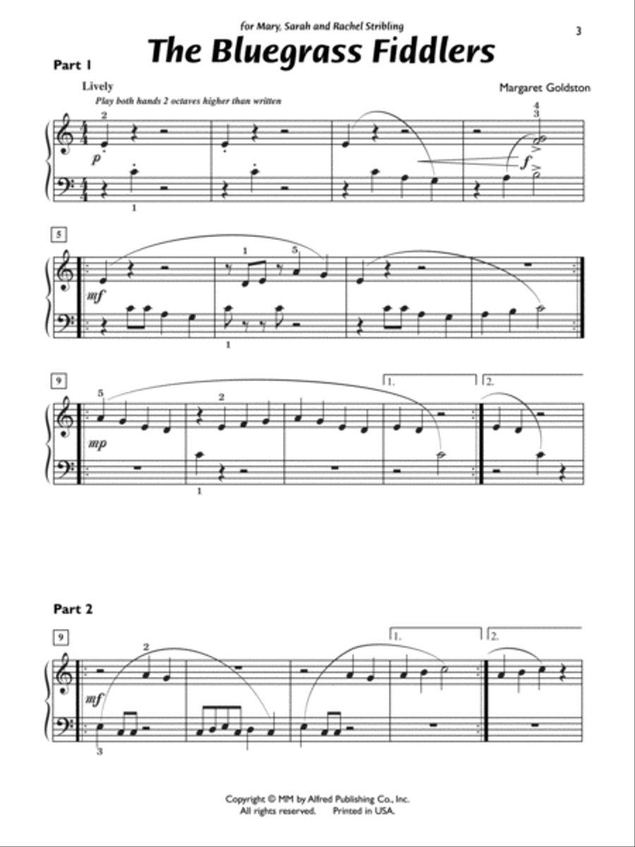 The Bluegrass Fiddlers - Piano Trio (1 Piano, 6 Hands) Piano Solo scores gallery preview page 2