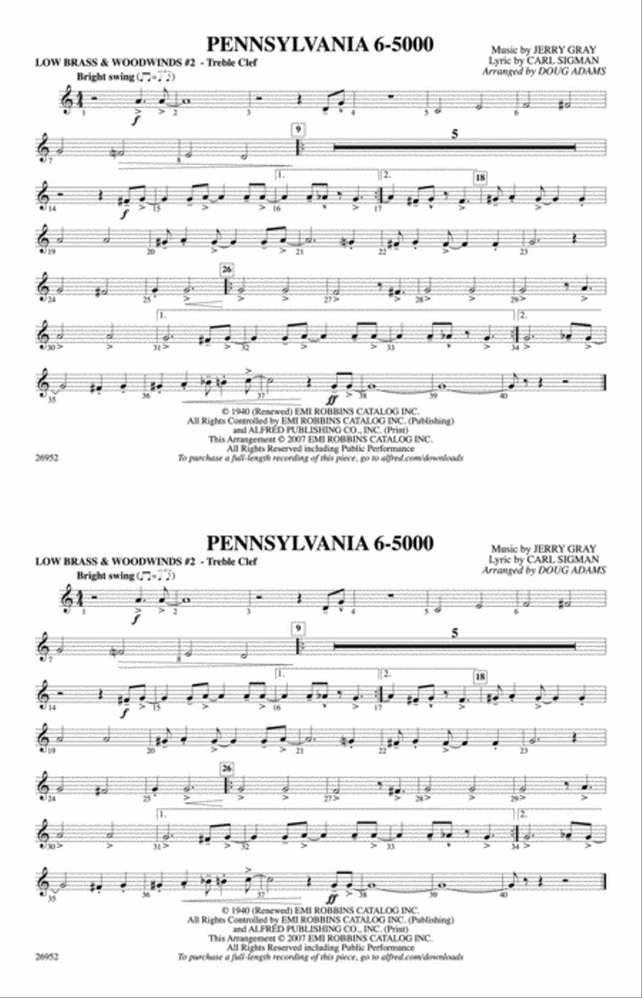 Pennsylvania 6-5000: Low Brass & Woodwinds #2 - Treble Clef Marching Band scores gallery preview page 1