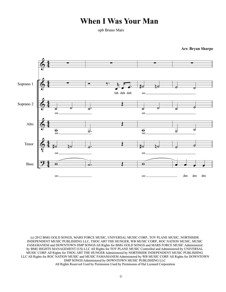 When I Was Your Man 4-Part scores gallery preview page 1