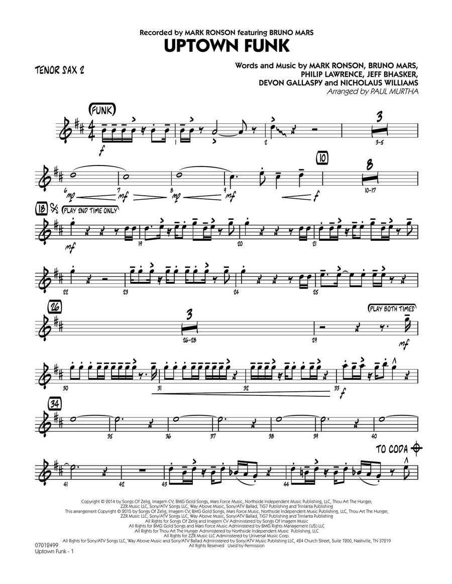 Uptown Funk! - Tenor Sax 2 Jazz Ensemble scores gallery preview page 1