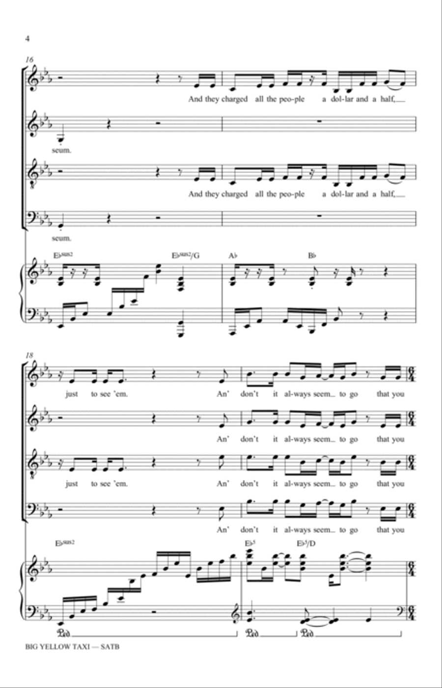 Big Yellow Taxi (arr. Adam and Matt Podd) 4-Part scores gallery preview page 4