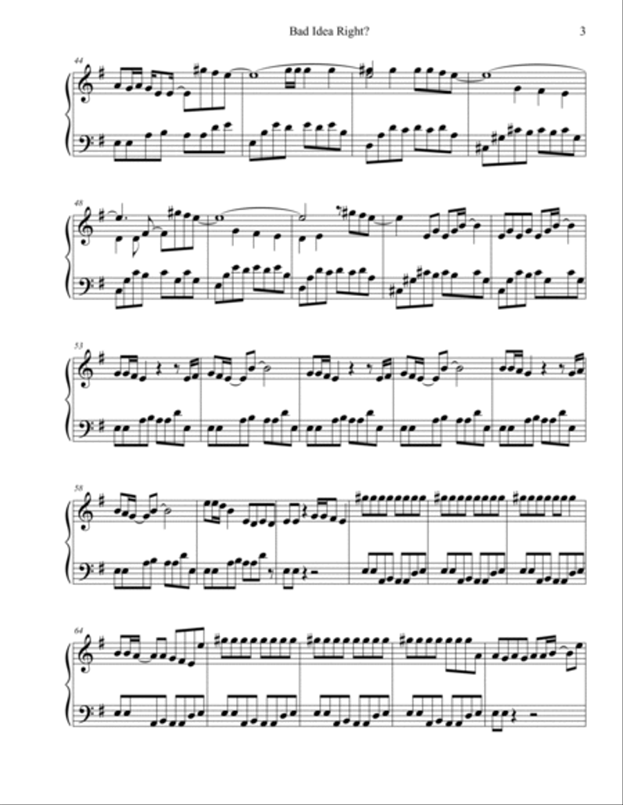Bad Idea Right? Piano Solo scores gallery preview page 3