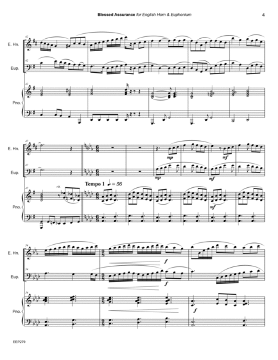 BLESSED ASSURANCE - Duet for ENGLISH HORN (or Clarinet) and EUPHONIUM (or Trombone) with Piano Acc. English Horn scores gallery preview page 4