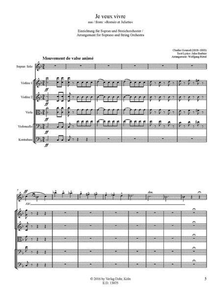 Je veux vivre für Sopran und Streichorchester (aus "Roméo et Juliette")