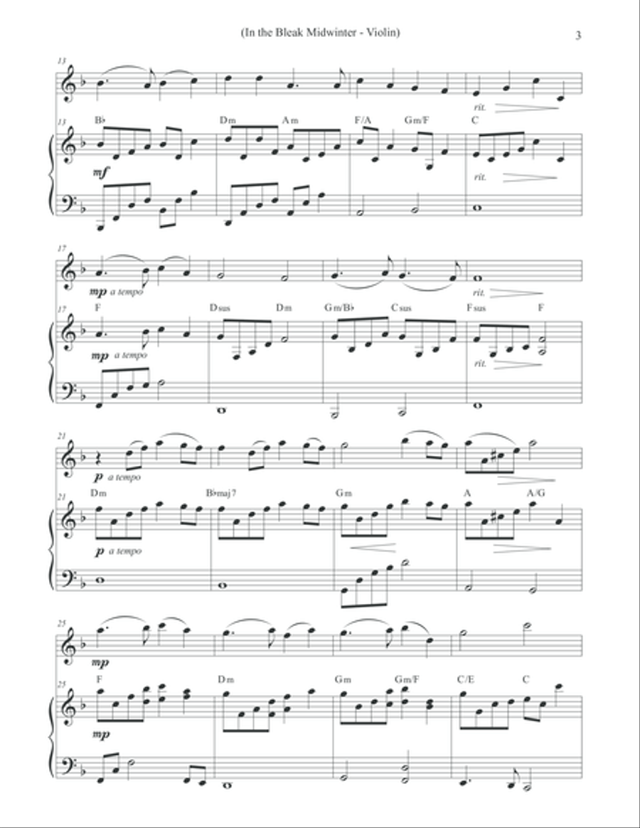 In the Bleak Midwinter - VIOLIN Violin Solo scores gallery preview page 3