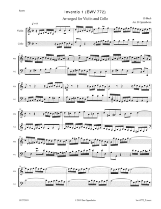 Bach: 2-Part Invention 1 (BWV 772) Arranged for Violin and Cello
