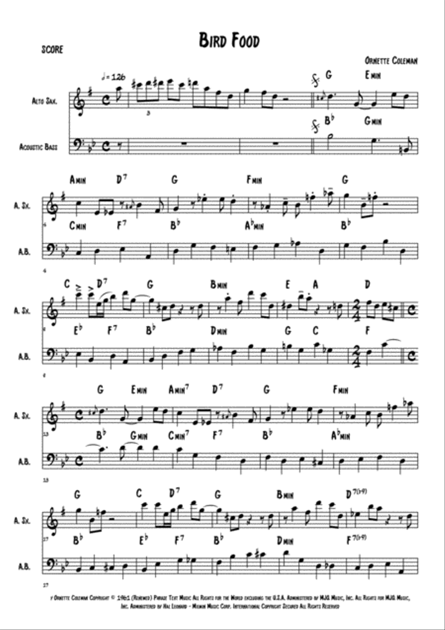 Bird Food Alto Saxophone scores gallery preview page 1