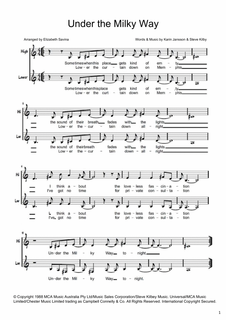 Under The Milky Way 2-Part scores gallery preview page 1