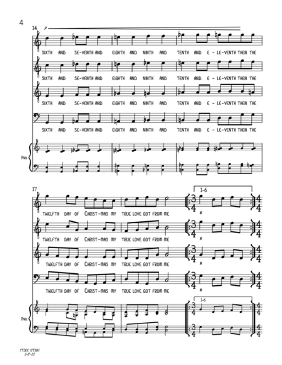 Twelve-ish Days of Christmas (TTBB A Cappella) TTBB scores gallery preview page 4
