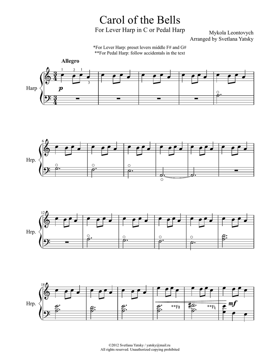 Carol of the Bells Harp scores gallery preview page 1