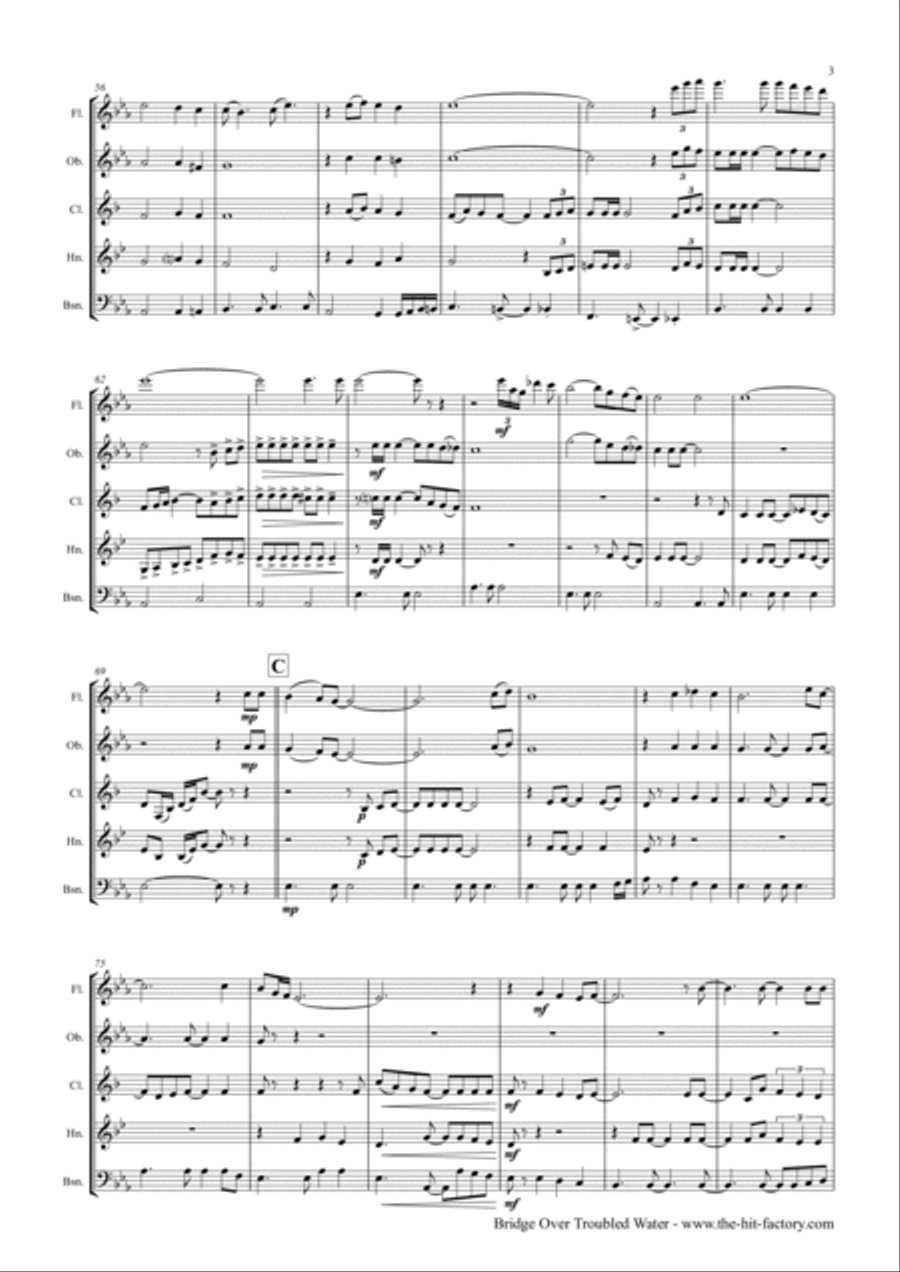 Bridge Over Troubled Water Woodwind Quintet scores gallery preview page 3
