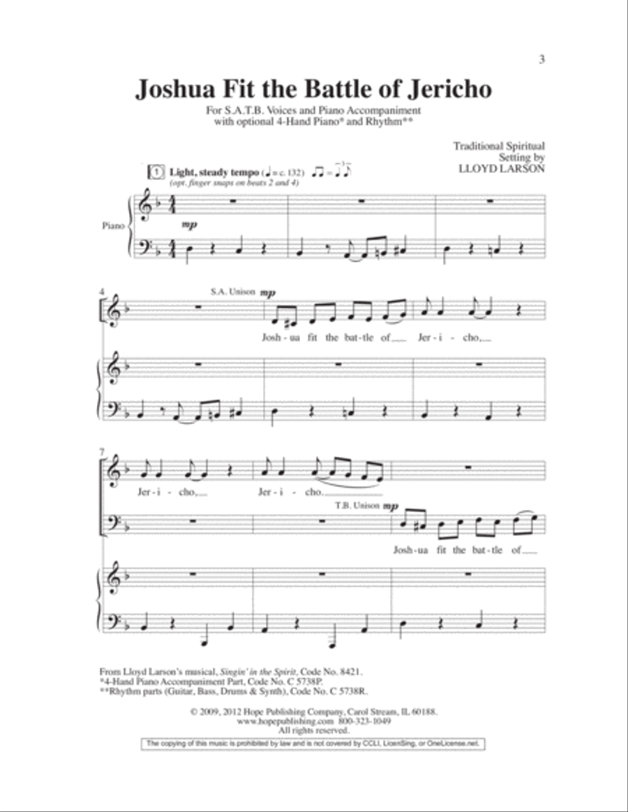 Joshua Fit the Battle of Jericho 4-Part scores gallery preview page 2