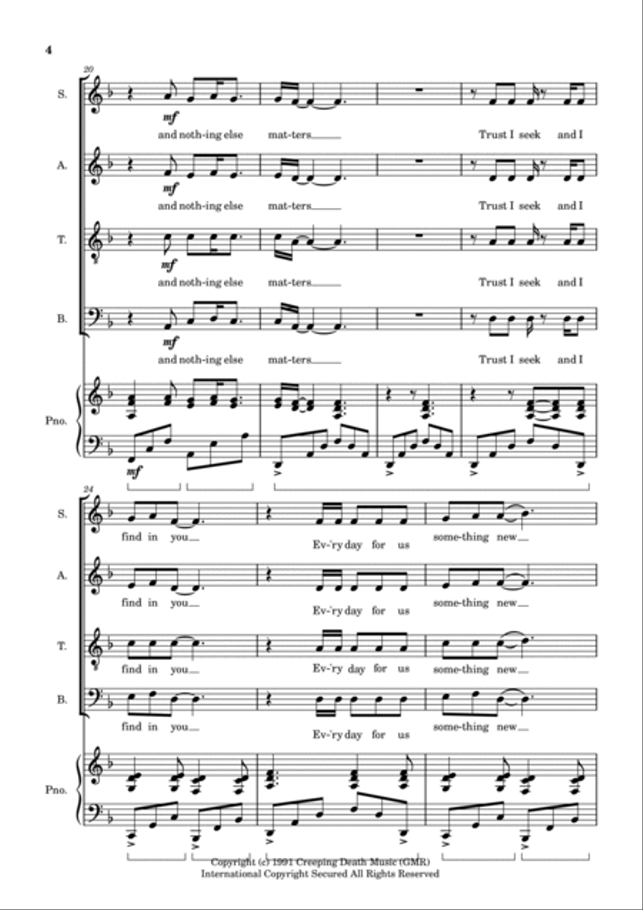 Nothing Else Matters 4-Part scores gallery preview page 4