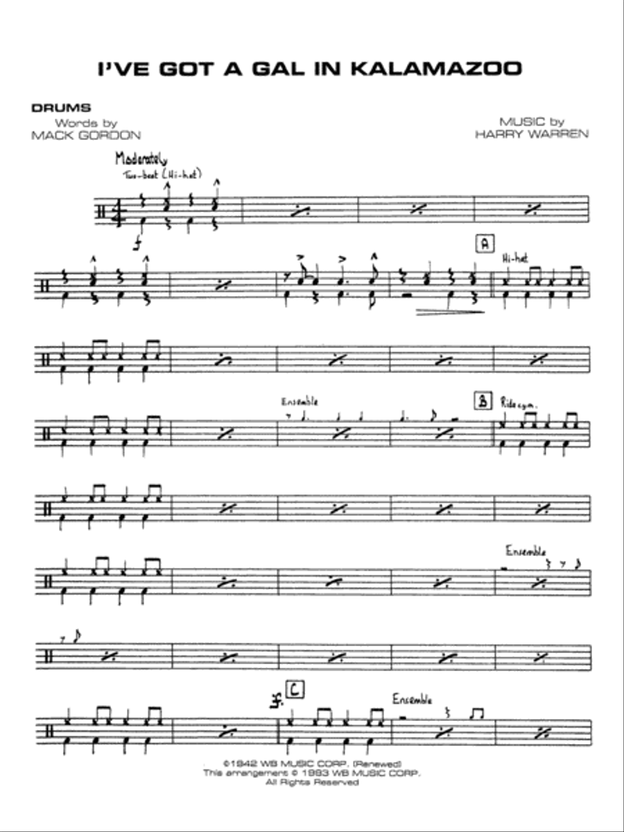 I've Got a Gal in Kalamazoo: Drums Jazz Ensemble scores gallery preview page 1