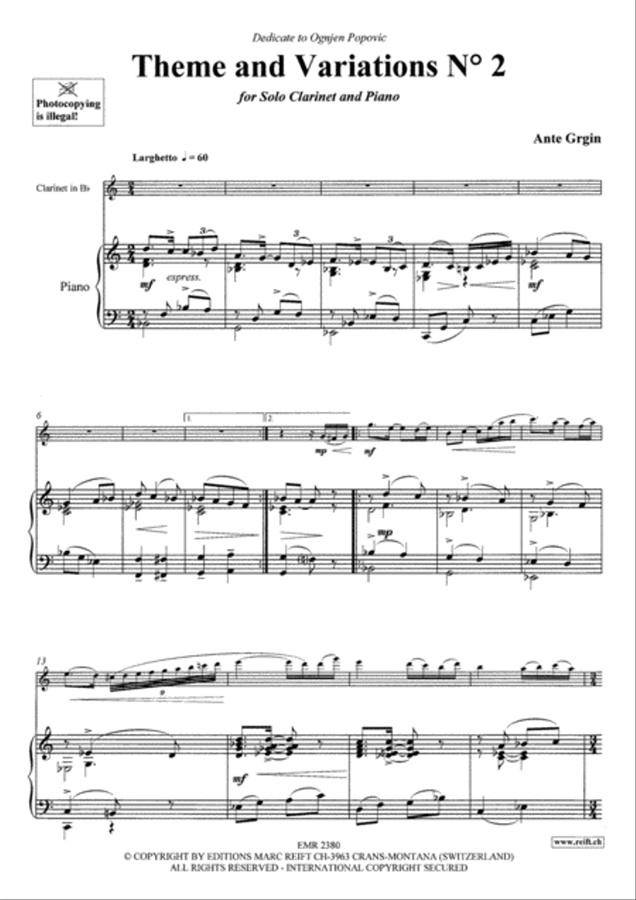 Theme and Variations No. 2 Clarinet Solo scores gallery preview page 3