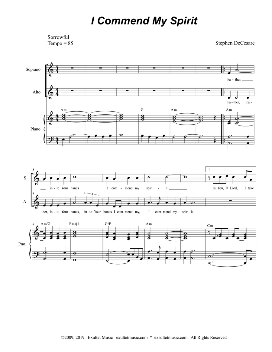 I Commend My Spirit (Duet for Soprano and Alto Solo)
