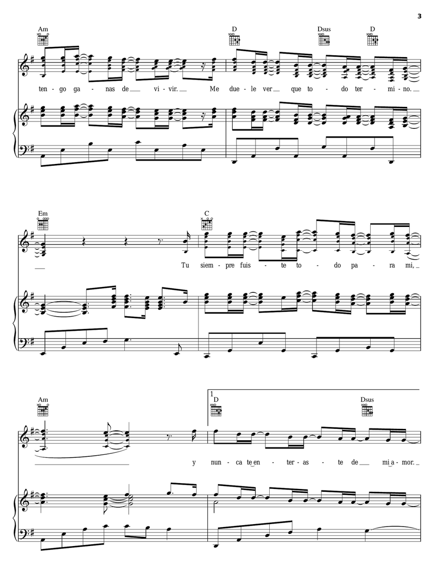 Hoy Que Ya No Estas Aqui Piano, Vocal, Guitar scores gallery preview page 3