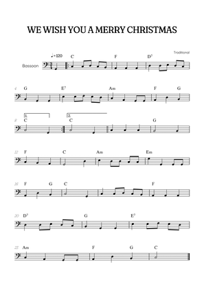 We Wish You a Merry Christmas for bassoon • easy Christmas sheet music with chords