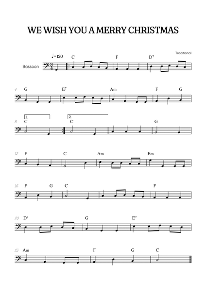 We Wish You a Merry Christmas for bassoon • easy Christmas sheet music with chords image number null