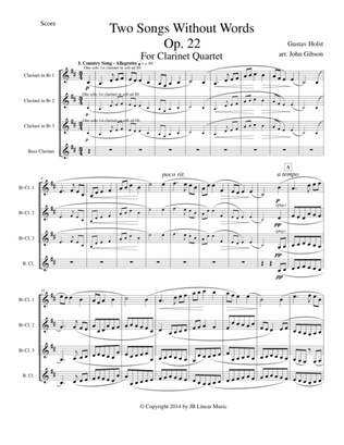 Gustav Holst - Two Songs Without Words set for Clarinet Quartet