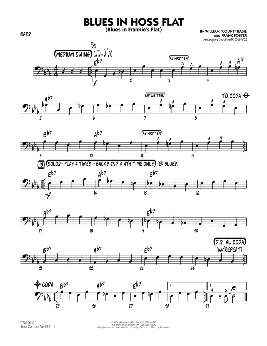 Jazz Combo Pak #37 (Count Basie) - Bass Jazz Ensemble scores gallery preview page 1