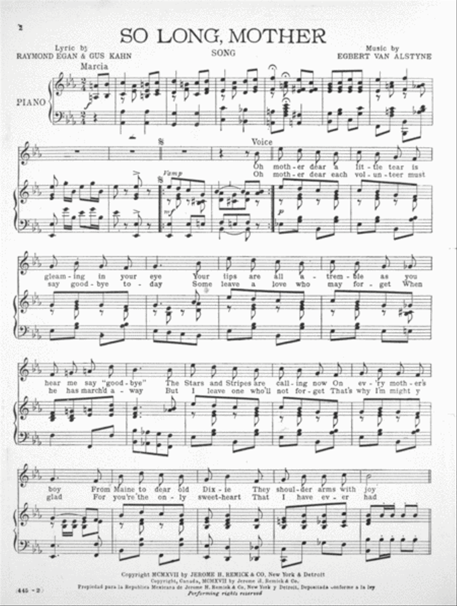 So Long, Mother. Al Jolson's Mother Song Voice scores gallery preview page 2