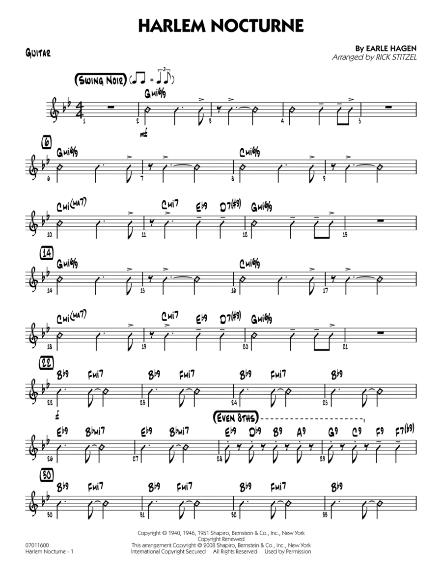 Harlem Nocturne - Guitar Part scores gallery preview page 1