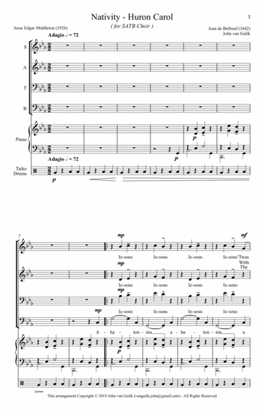 Nativity - Huron Carol - for SATB Choir image number null