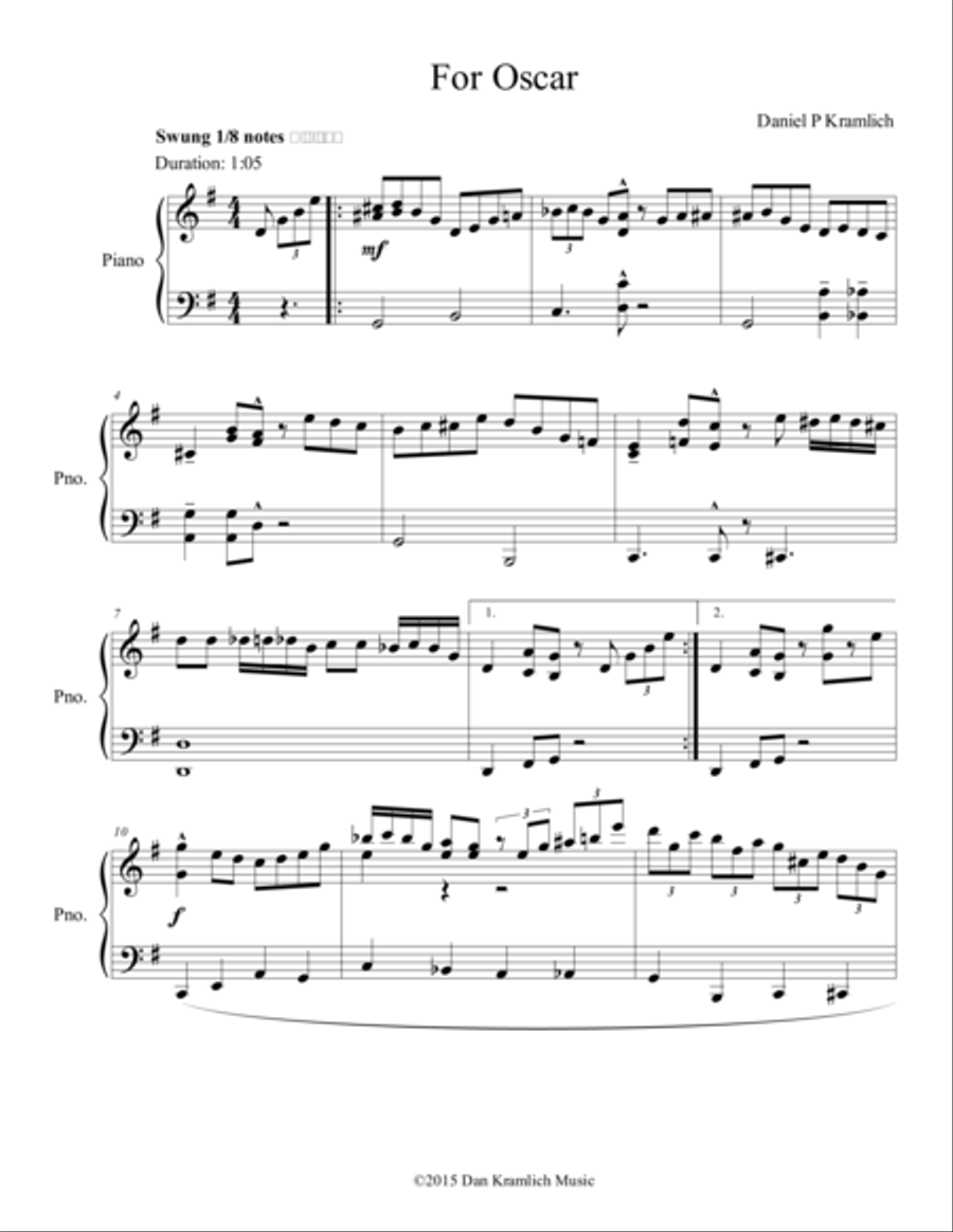 For Oscar For Oscar Piano Solo scores gallery preview page 1