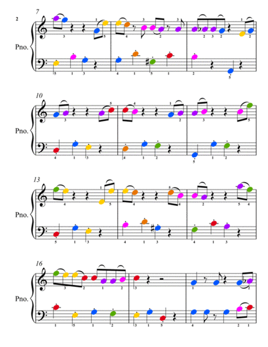 Dance of the Hours Easy Piano Sheet Music with Colored Notation