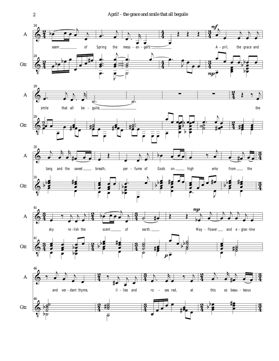 April! The grace and smile that all beguile, for alto voice and guitar Alto Voice scores gallery preview page 2