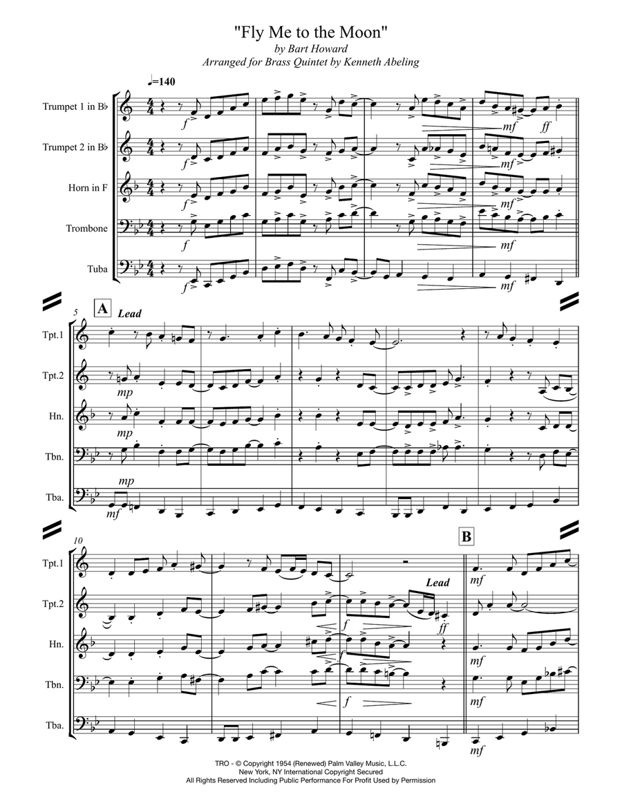 Fly Me To The Moon (in Other Words) Brass Ensemble scores gallery preview page 2
