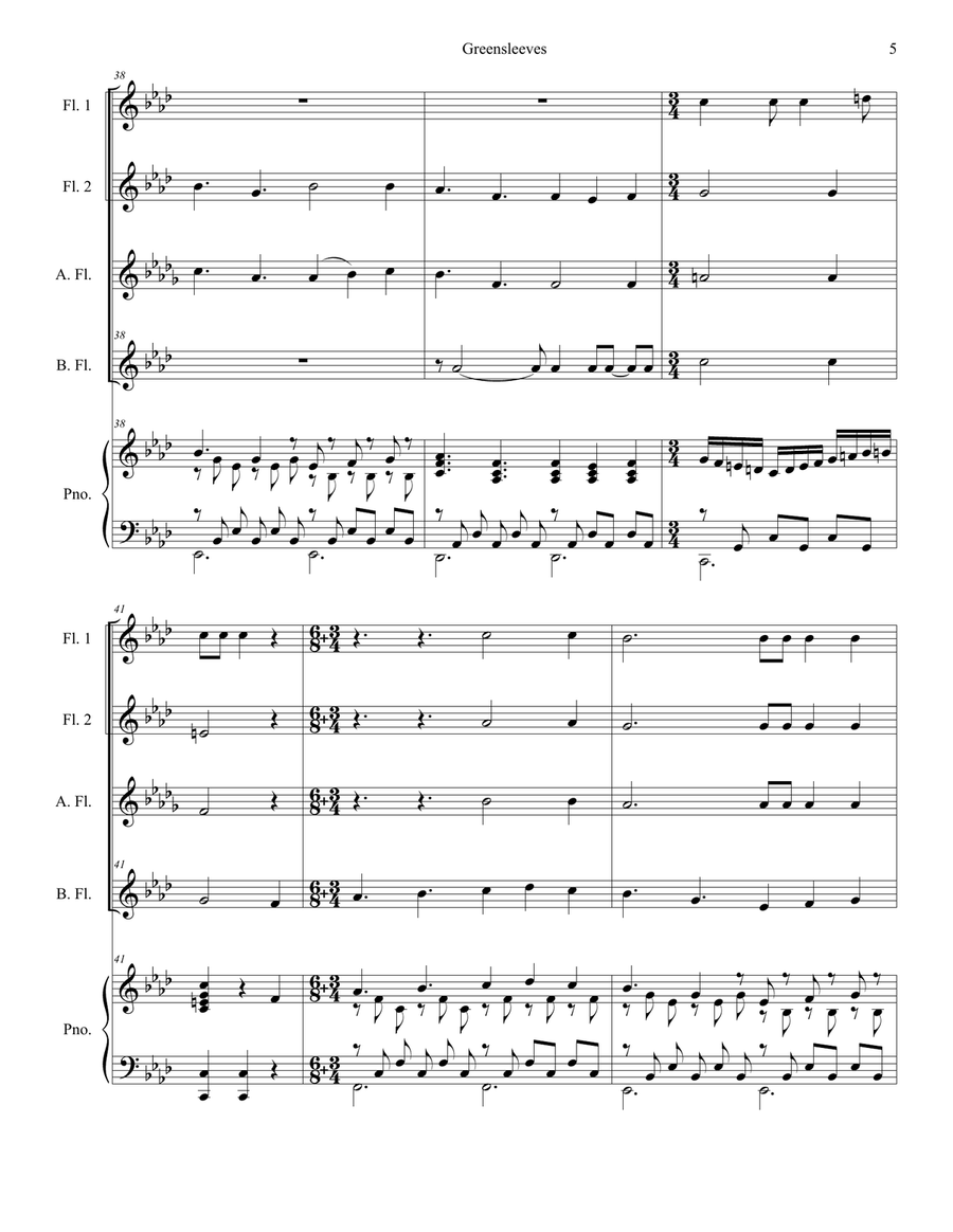 Greensleeves (for Flute Choir and Piano) Greensleeves (for Flute Choir and Piano) Flute Choir scores gallery preview page 5