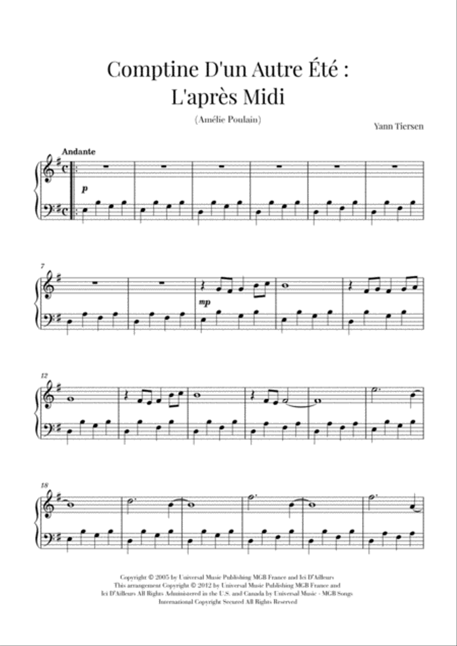 Comptine D'un Autre Été: L'après-midi Voice scores gallery preview page 1