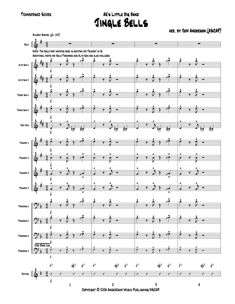 Jingle Bells for Little Big Band up to Full Big Band Jazz Ensemble scores gallery preview page 1
