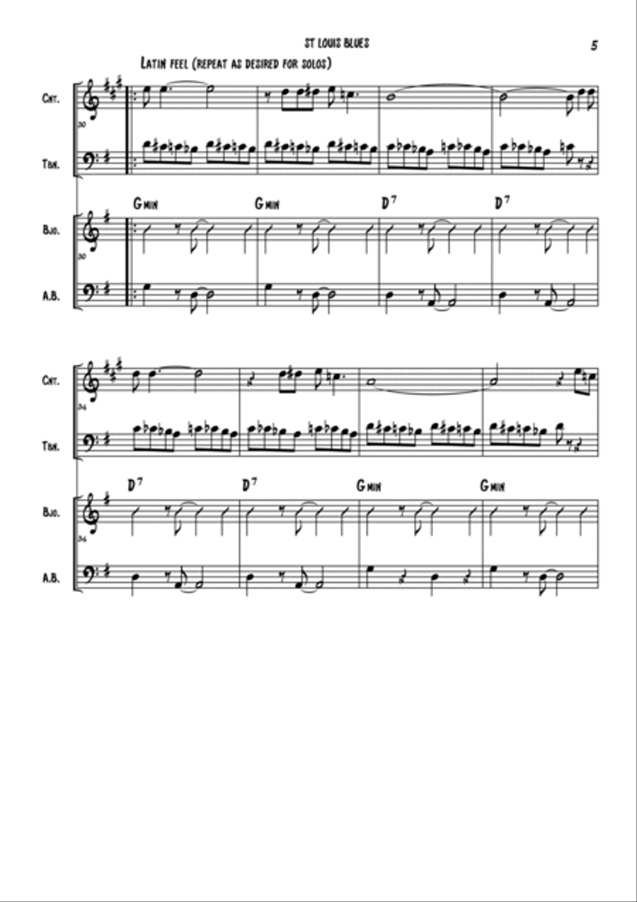 Dixieland jazz band - St Louis Blues Jazz Ensemble scores gallery preview page 5