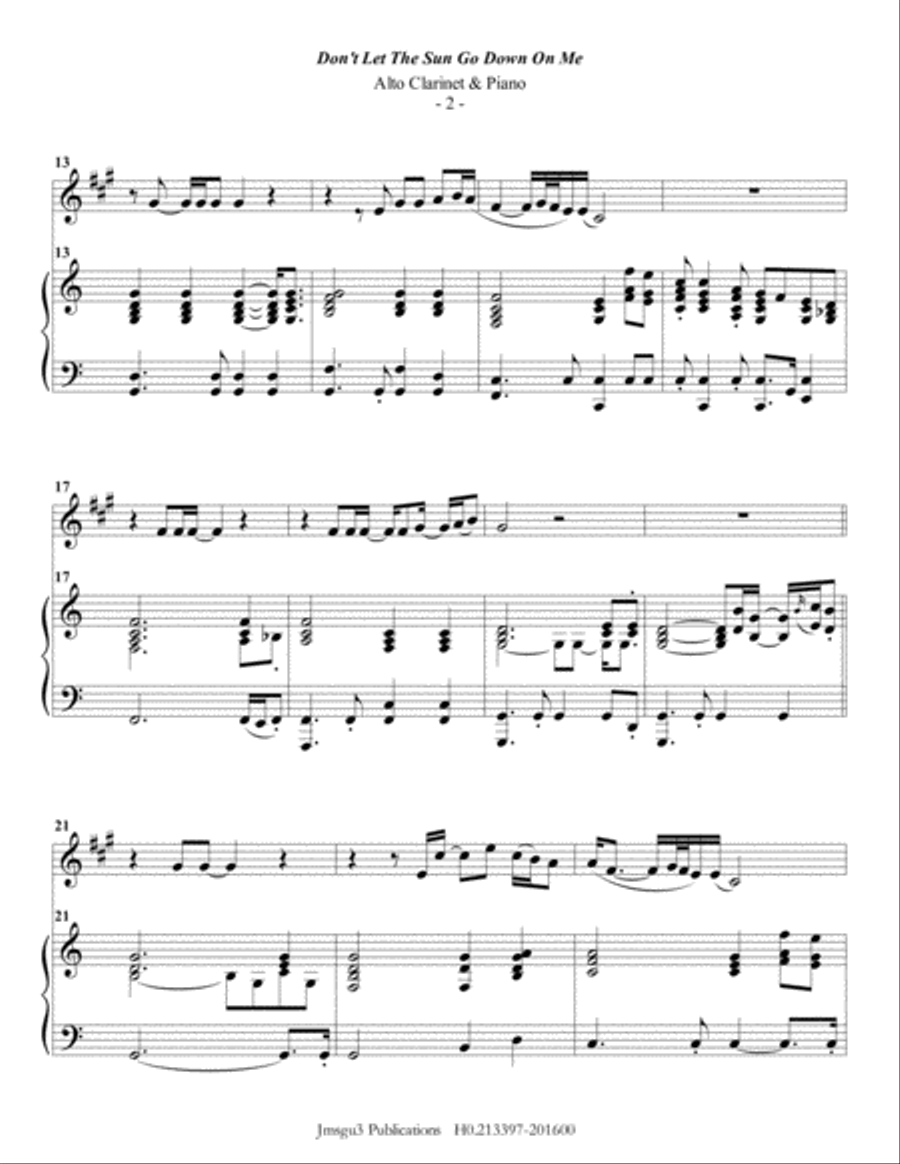 Don't Let The Sun Go Down On Me E-Flat Clarinet scores gallery preview page 2