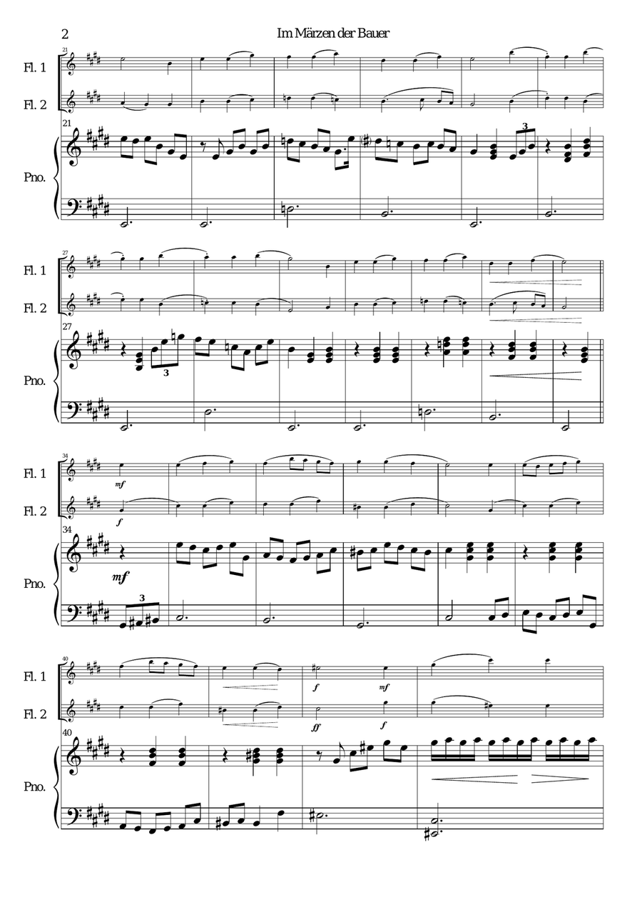 Im Märzen der Bauer (In springtime the farmer) for 2 flutes and piano Flute Duet scores gallery preview page 2