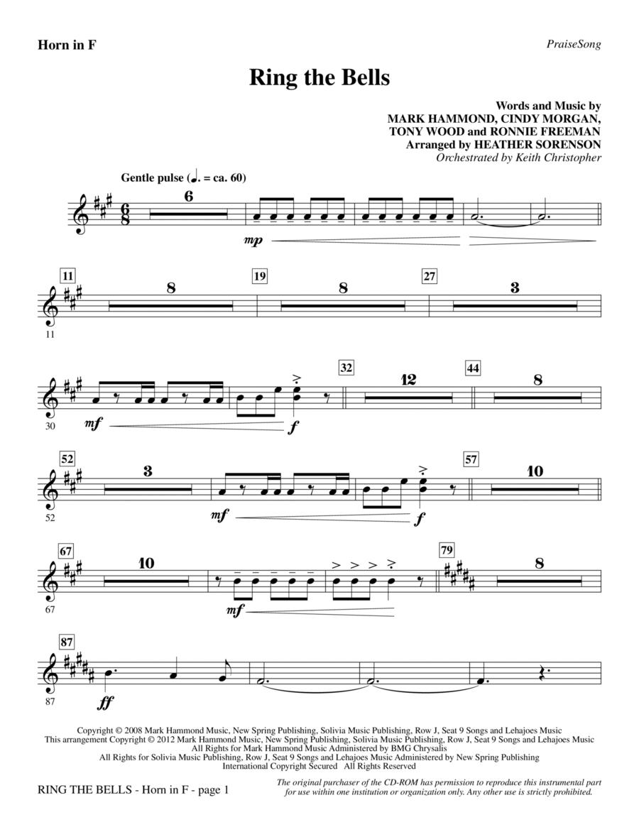 Ring The Bells - F Horn Ring The Bells - F Horn Choir scores gallery preview page 1