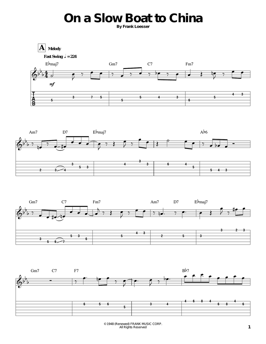 On A Slow Boat To China Electric Guitar scores gallery preview page 1