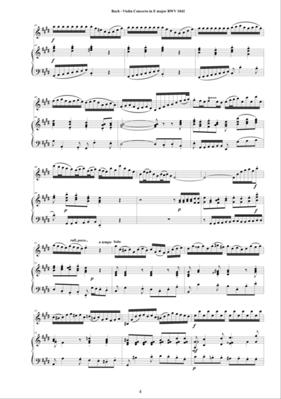Bach - Violin Concerto in E major BWV1042 for Violin and Piano Violin Solo scores gallery preview page 4