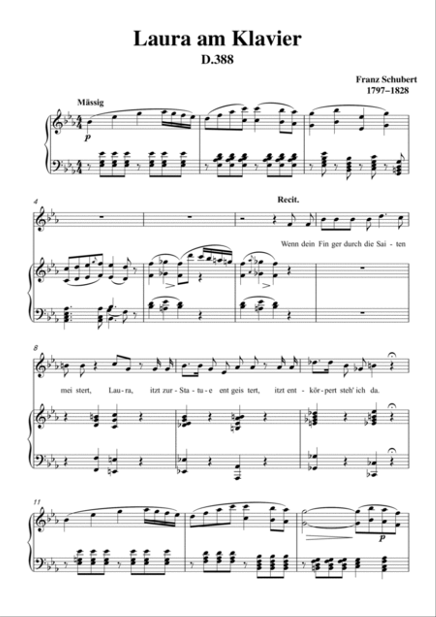 Schubert-Laura am Klavier(Laura at the Piano),D.388 in bE for Vocal and Pno Voice scores gallery preview page 2
