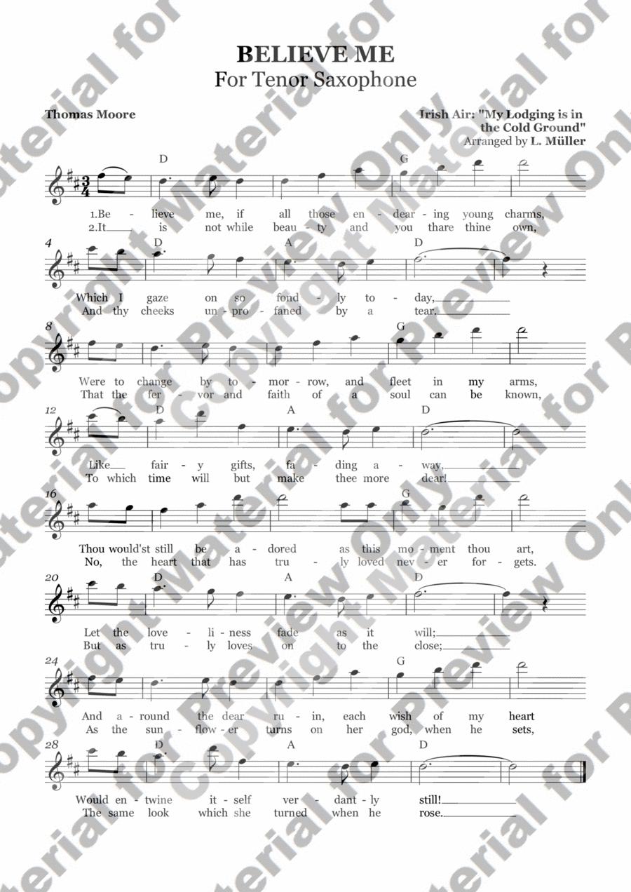Believe me, If All Those Endearing Young Charms - Tenor Saxophone Chamber Music scores gallery preview page 1